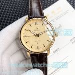 AAA Class Clone Omega Automatic Watch - Yellow Dial Brown Leather Strap